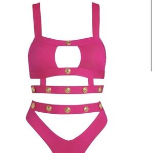 NWT $450 Monica Hansen Rich & Fab Cut Out Bikini set azalea Revolve gold lion